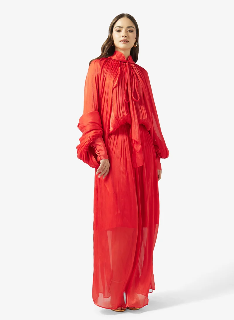 Ginger Boutique Mockneck Gather Detail A Line Evening Dress